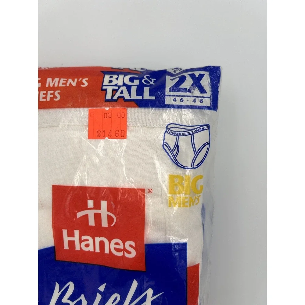Vintage Hanes Underwear White Cotton Briefs Mens Size 2X 46-48 Made In USA 1997